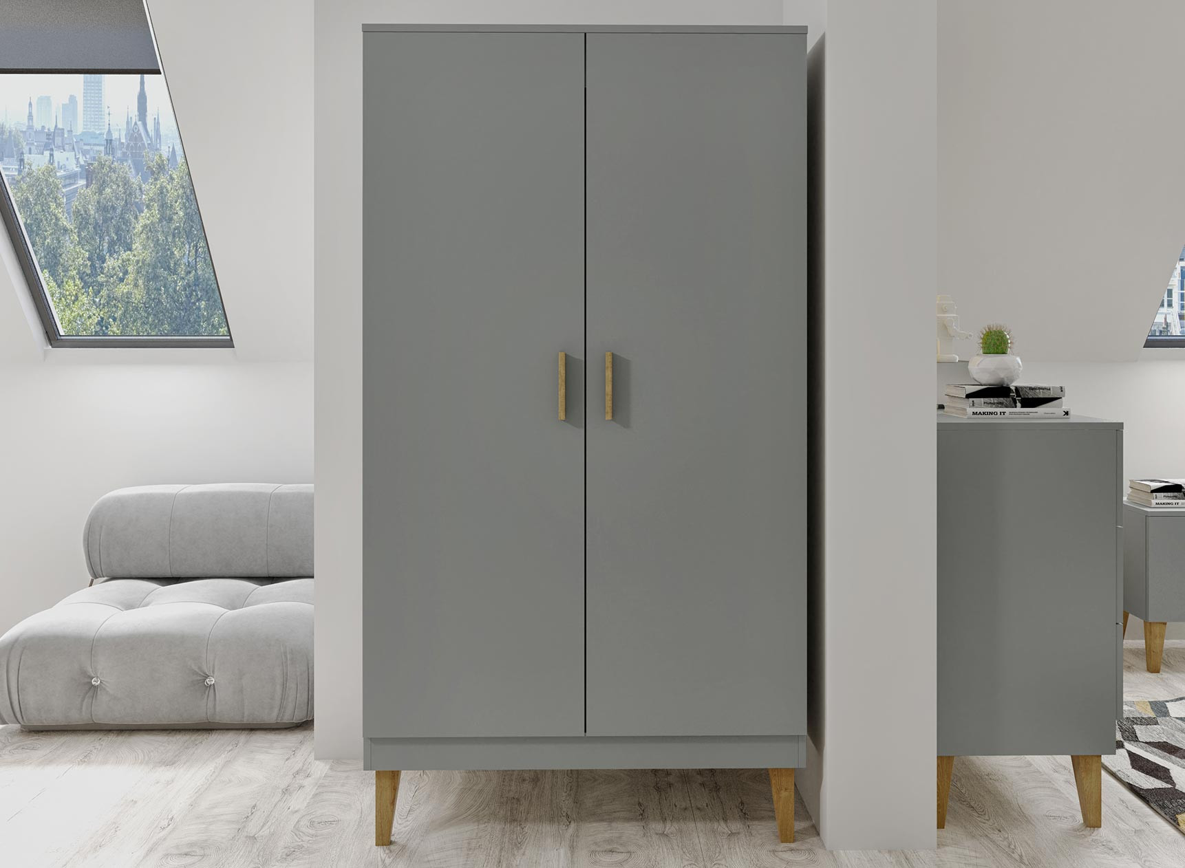 Armoire 2 portes DREAM Gris/Chêne - 1