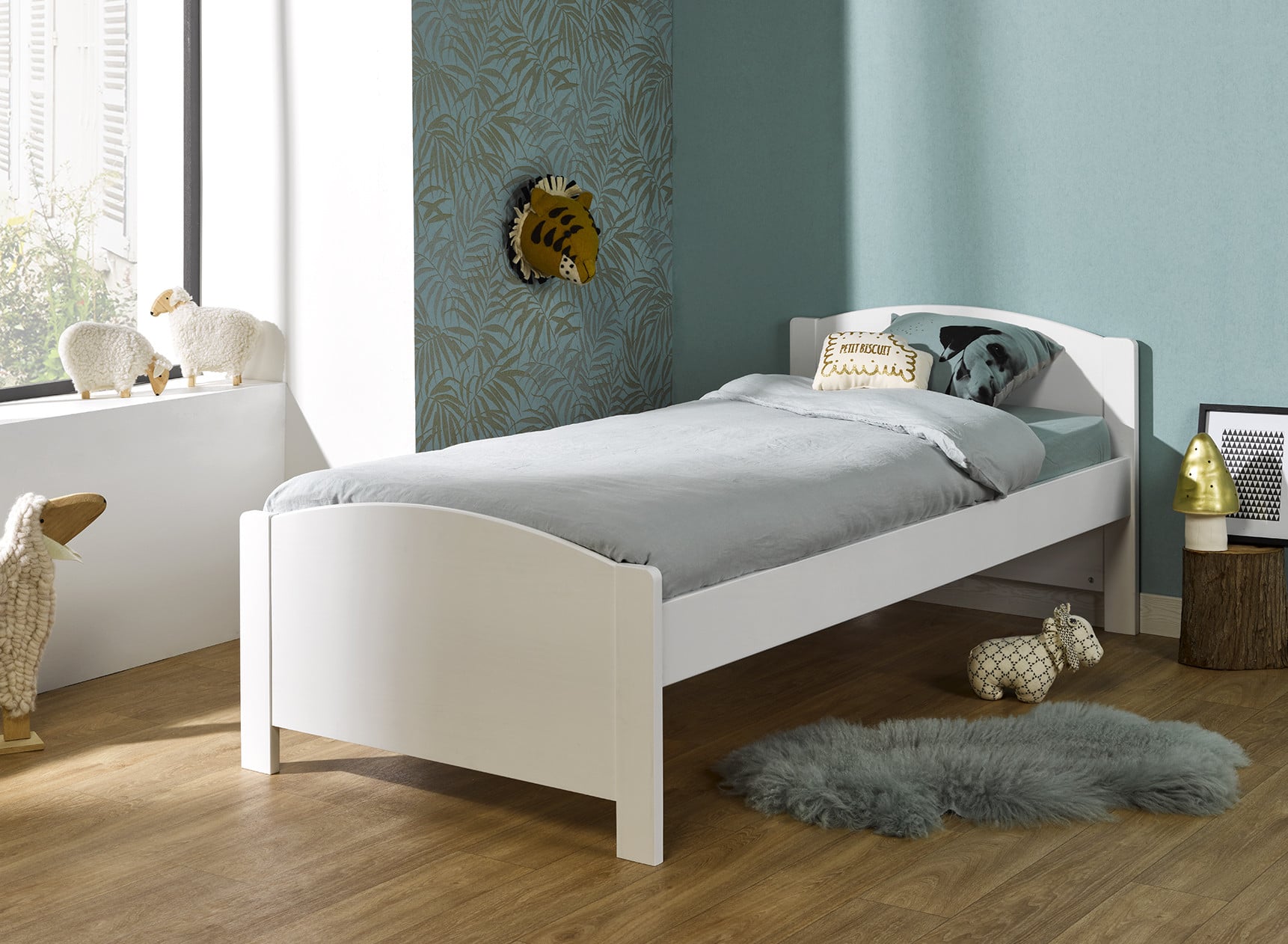Lit enfant 90x200 en pin massif JANGO - Blanc - 1