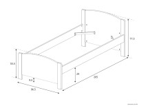 Lit enfant 90x200 en pin massif JANGO - Dimensions