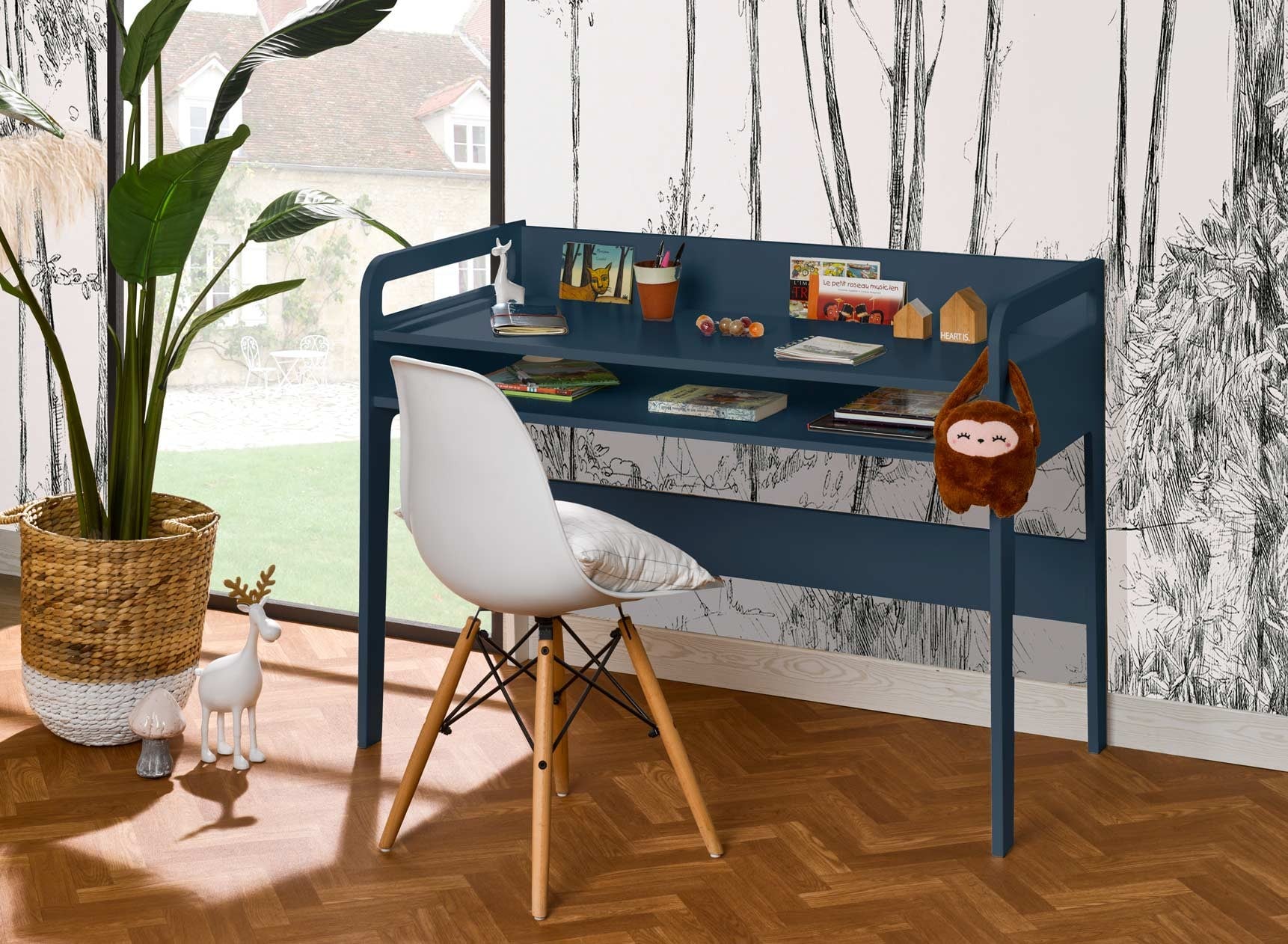 Bureau enfant à casier LEVIS Bleu - 1