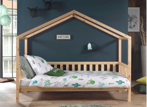 Letto a casetta bambino 90x200 in pino massello THEO - Legno