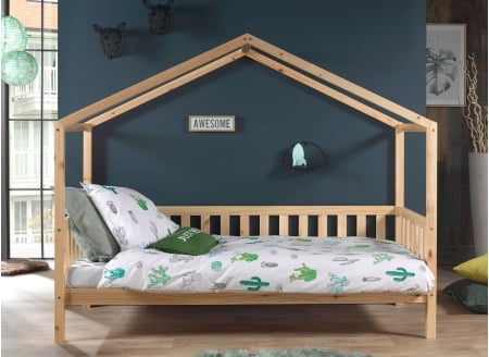 Lit cabane enfant 90x200 pin massif THEO Bois - 1