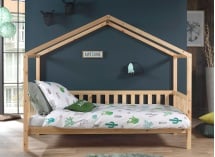 Lit cabane enfant 90x200 pin massif THEO Bois - 1