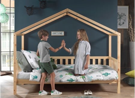 Lit cabane enfant 90x200 pin massif THEO Bois - 2