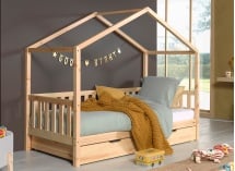 Lit cabane enfant 90x200 pin massif THEO Bois - 5