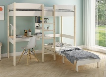 Lit mezzanine avec bureau 90x200 et fauteuil convertible CALVI - Blanc/Pin - 2