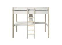 3 - Lit mezzanine avec bureau 90x200 et fauteuil convertible CALVI - Blanc/Pin