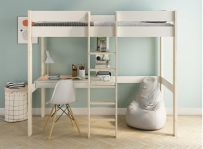 Lit mezzanine avec bureau 90x200 CALVI - Blanc/Pin