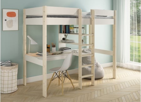 CALVI 90x200 loft bed with desk - White/Pine