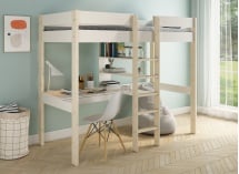 Lit mezzanine avec bureau 90x200 CALVI - Blanc/Pin - 2