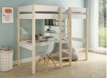 Lit mezzanine avec bureau 90x200 CALVI - Blanc/Pin - 2