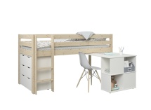 Lit mi-hauteur bureau et commode JADE - Blanc/Pin - 3