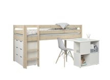 Lit mi-hauteur bureau et commode JADE - Blanc/Pin - 3