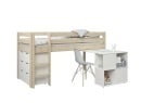 Lit mi-hauteur bureau et commode JADE - Blanc/Pin - 3