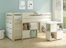 Lit mi-hauteur bureau et rangement JADE - Blanc/Pin