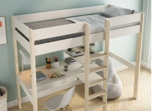 Lit mezzanine avec bureau 90x200 et fauteuil convertible CALVI - Blanc/Pin - 13