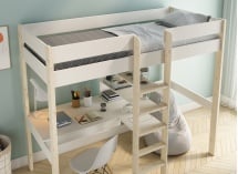 Lit mezzanine avec bureau 90x200 et fauteuil convertible CALVI - Blanc/Pin - 13