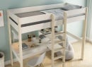 Lit mezzanine avec bureau 90x200 et fauteuil convertible CALVI - Blanc/Pin - 13