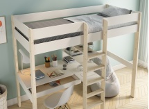 Lit mezzanine avec bureau 90x200 et fauteuil convertible CALVI - Blanc/Pin - 14