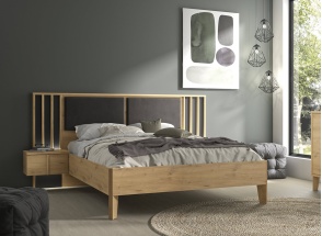 Tweepersoons bed 140x190 met hoofdeinde en nachtkastjes PAVEL - Eiken