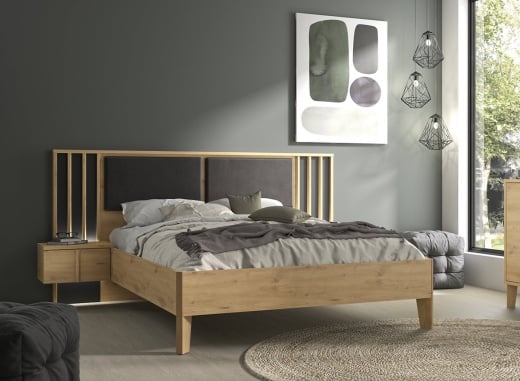 Lit 140x190 Avec Sommier, Matelas, Tête De Lit Et 2 Tables De Chevet - Rose Rembourré