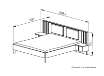 Lit 180x200 tête de lit et chevets PAVEL - Dimensions