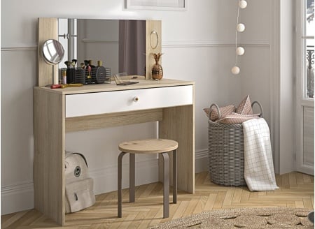 Coiffeuse 1 tiroir avec miroir et led MAE - 1