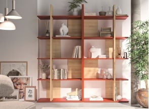 RIVER 10-shelf bookcase - Terracotta/Oak