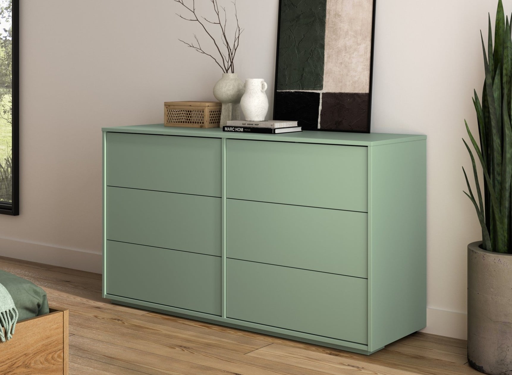 Drawer サロペット 38 ミントグリーン POLA 6-drawer chest - Stylish and practical Sage Green