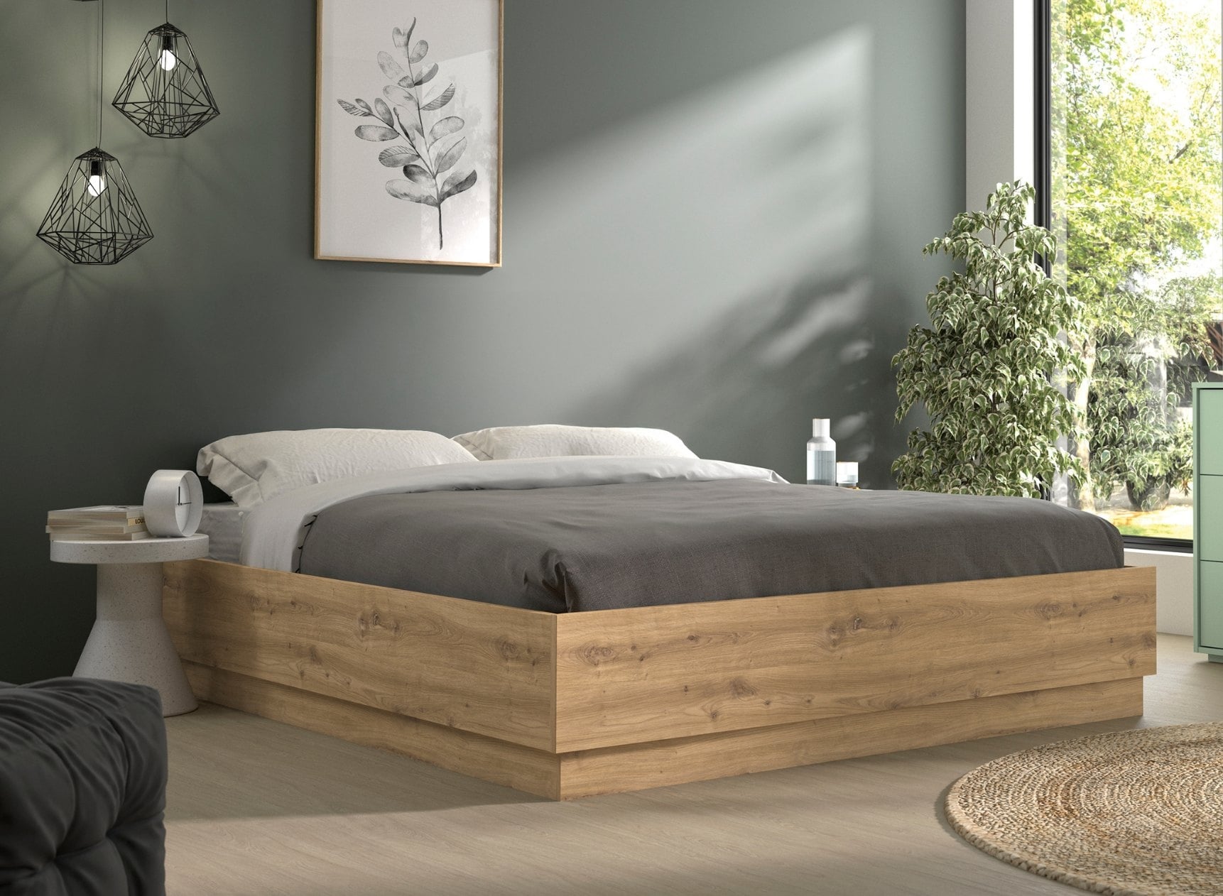 KAREL 140X190 Storage Bed - Light Oak