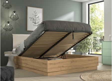 Lit coffre tête de lit 140x190 KAREL Chêne Blond - 2
