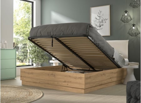 Lit coffre tête de lit 160x200 KAREL Chêne Blond - 2