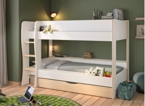 Letto a castello con contenitore 90x200 MILANO - Bianco/Rovere