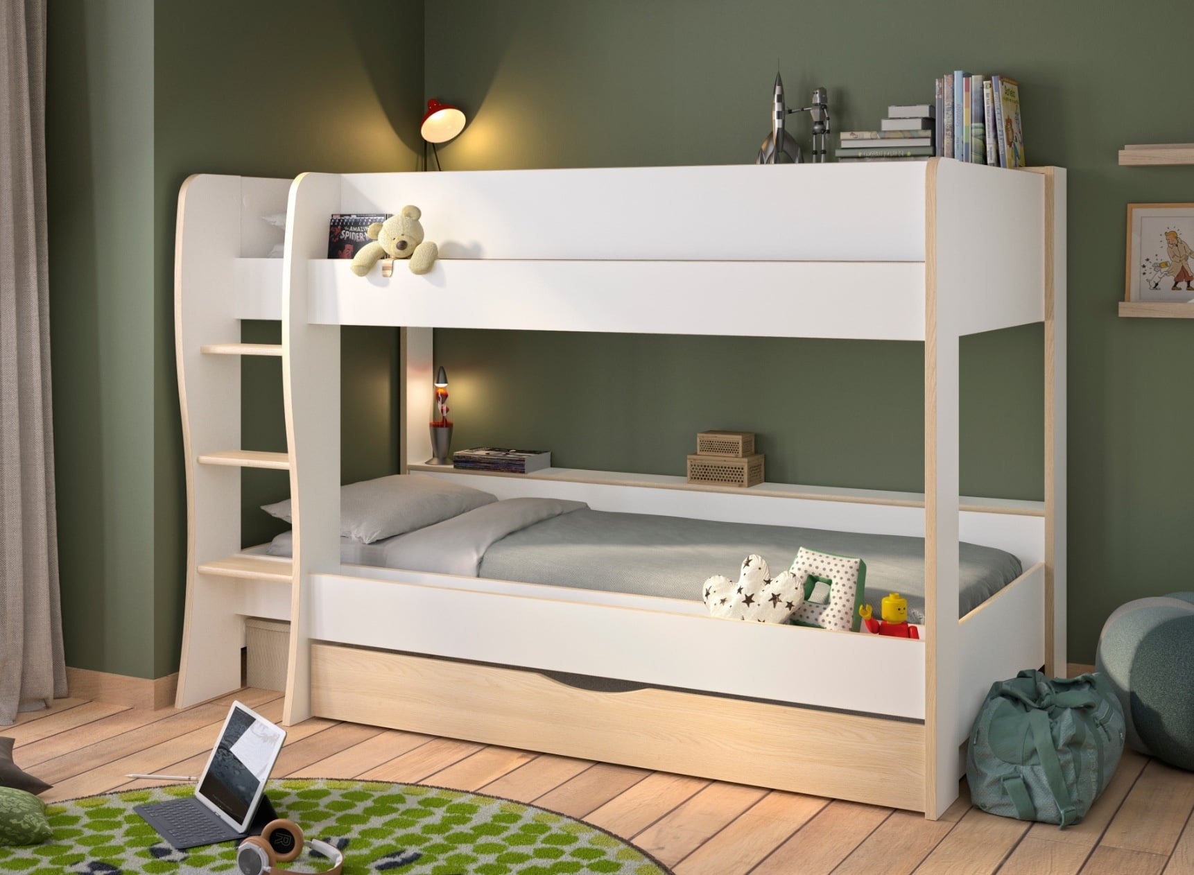 MILANO 90x200 bunk bed with storage in stylish wood
