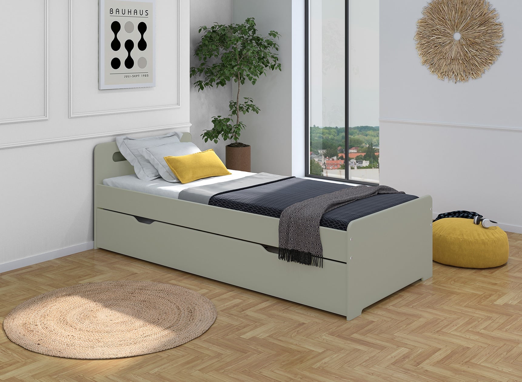 Lit gigogne 90x190 LEVIS - Vert sauge - 1