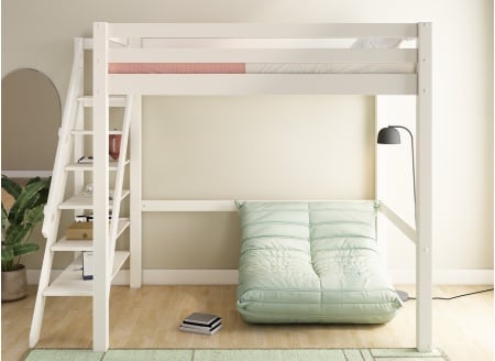 Lit mezzanine 2 places avec escalier 140x200 DARIO - Blanc - 2