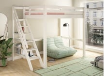 Lit mezzanine 2 places avec escalier 140x200 DARIO - Blanc - 1