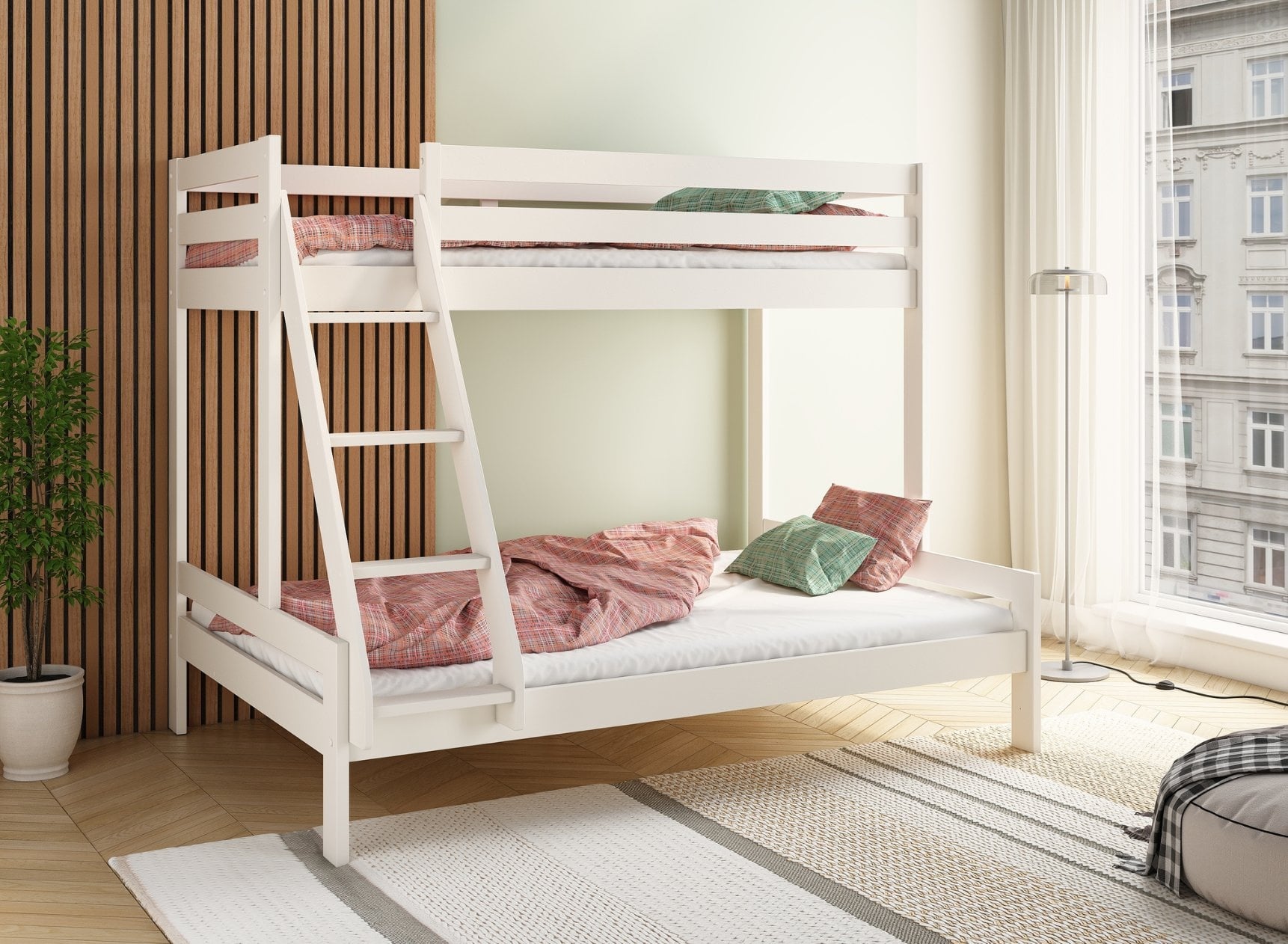 Letto A Castello In Legno Di Pino Massello - 90x190cm, Bianco Laccato, Scaletta Inclusa, Salvaspazio - Foto 12