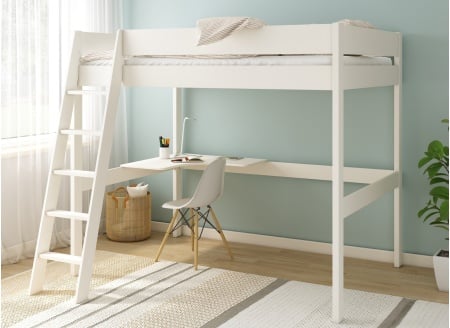 Cama alta doble con escritorio en esquina SOHO - Blanco