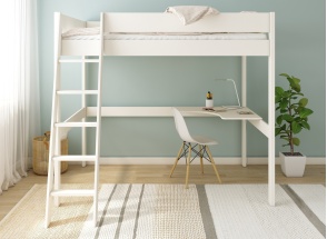 Cama alta doble con escritorio en esquina SOHO - Blanco