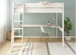 SOHO Double Loft Bed with Corner Desk - White