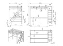 Lit mezzanine 2 places avec escalier 140x200 DARIO - Dimensions