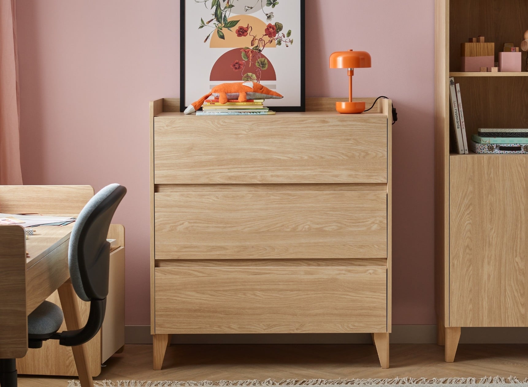 Commode 3 tiroirs LILO Chêne - 1