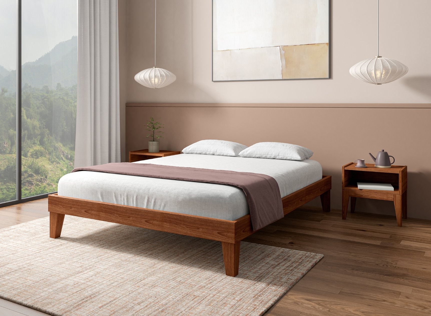 Cama de madera maciza 140x190 ACHILLE - Nogal
