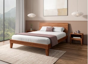 Lit avec tête de lit pleine en bois massif 140x190 ACHILLE - Noyer