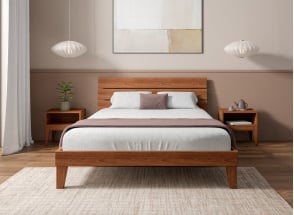 Lit avec tête de lit trio en bois massif 140x190 ACHILLE - Noyer
