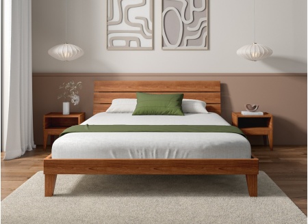 Solid wood bed with trio headboard 160x200 ACHILLE - Walnut