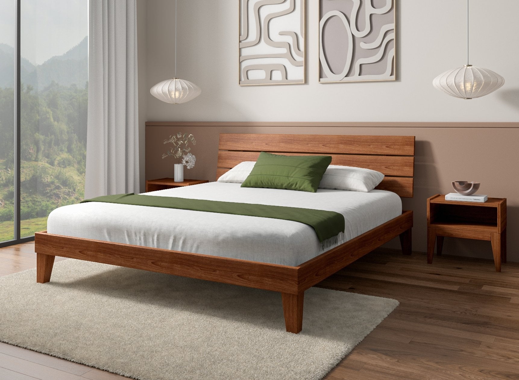 Solid wood bed with trio headboard 160x200 ACHILLE - Walnut