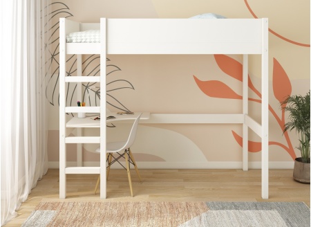 Hochbett 90x200 mit Eckschreibtisch JUNE - Weiß