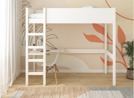 Letto a soppalco 90x200 con scrivania ad angolo JUNE - Bianco